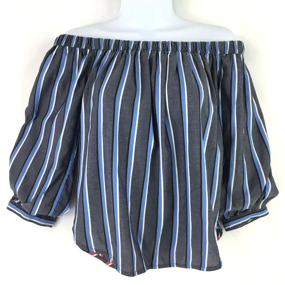 Express Reversible Top Women XS Red White Blue Stripe Off the Shoulder Patriotic - Picture 1 of 13